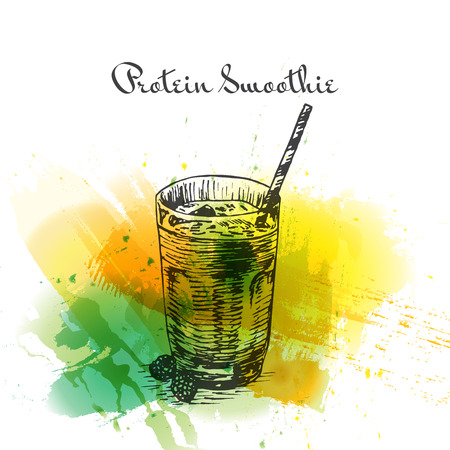 Protein smoothie colorful watercolor effect illustration. Vector illustration of breakfast.のイラスト素材