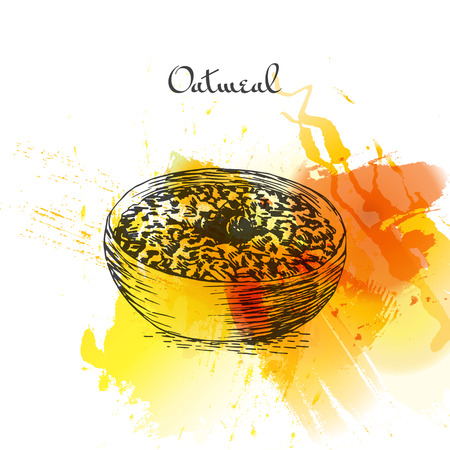 Oatmeal porridge colorful watercolor effect illustration. Vector illustration of breakfast.のイラスト素材