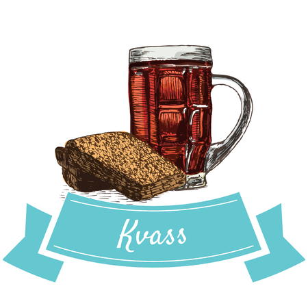 Kvass colorful illustration. Vector illustration of Russian cuisine.のイラスト素材