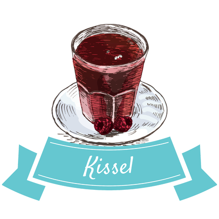 Kissel colorful illustration. Vector illustration of Russian cuisine.のイラスト素材