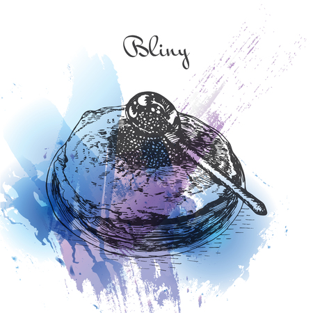 Bliny watercolor effect illustration. Vector illustration of Russian cuisine.のイラスト素材