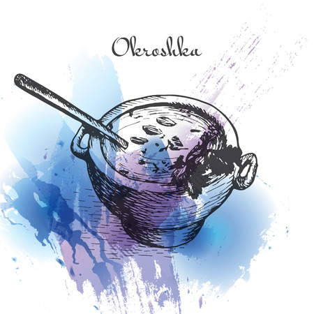 Okroshka watercolor effect illustration. Vector illustration of Russian cuisine.のイラスト素材