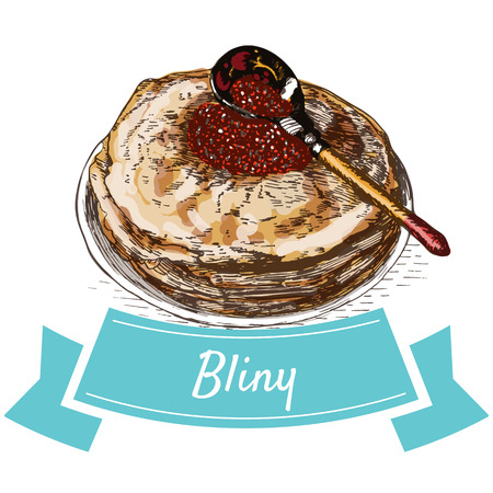 Bliny colorful illustration. Vector illustration of Russian cuisine.のイラスト素材