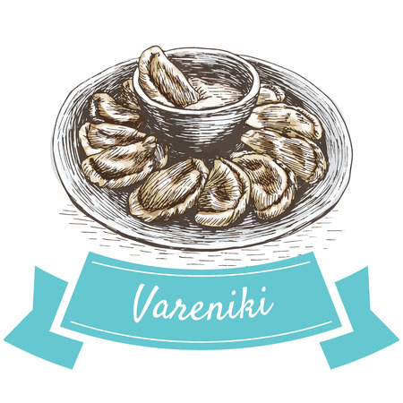 Vareniki colorful illustration. Vector illustration of Russian cuisine.のイラスト素材