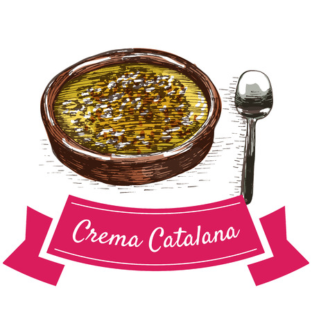 Crema Catalona colorful illustration. Vector illustration of Spanish cuisine.のイラスト素材