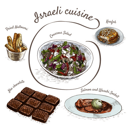 Menu of Israel colorful illustration. Vector illustration of indian cuisine.のイラスト素材