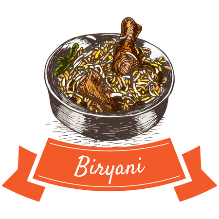Biryani colorful illustration. Vector illustration of Indian cuisine.のイラスト素材