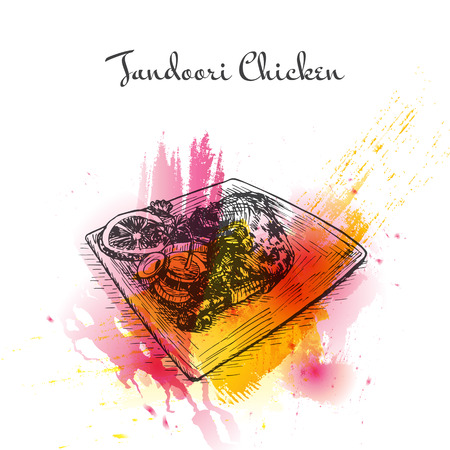 Tandoori Chicken watercolor effect illustration. Vector illustration of Indian cuisine.のイラスト素材