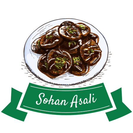 Sohan Asali colorful illustration. Vector illustration of Persian cuisine.のイラスト素材
