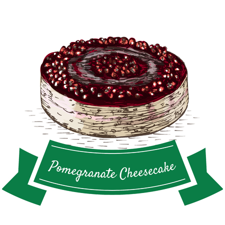 Pomegranate Cheesecake colorful illustration. Vector illustration of Persian cuisine.のイラスト素材