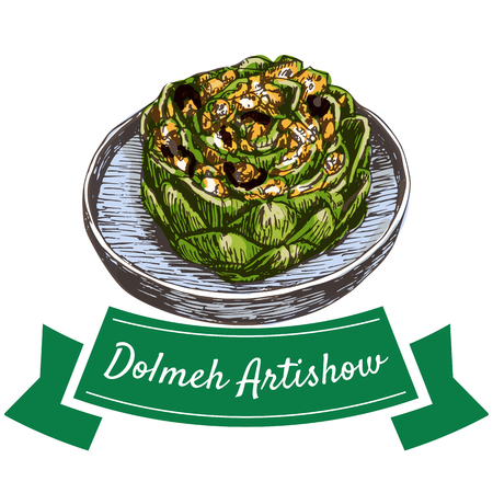 Dolmeh Artishow colorful illustration. Vector illustration of Persian cuisine.のイラスト素材