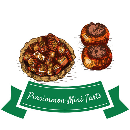 Persimmon Mini Tarts colorful illustration. Vector illustration of Persian cuisine.のイラスト素材