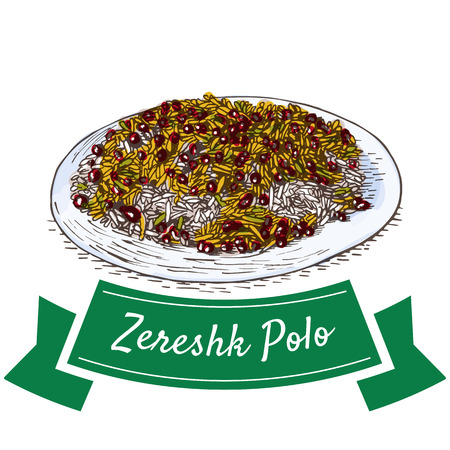 Zereshk Polo colorful illustration. Vector illustration of Persian cuisine.のイラスト素材