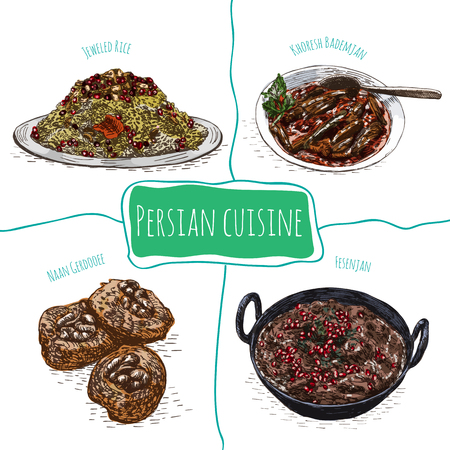 Iranian menu colorful illustration. Vector illustration of Persian cuisine.のイラスト素材