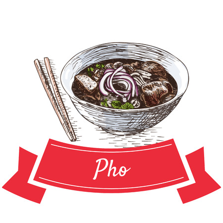 Pho colorful illustration. Vector illustration of Vietnamese cuisine.のイラスト素材