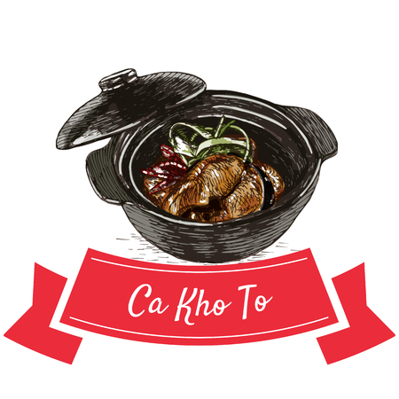 Ca Kho To colorful illustration. Vector illustration of Vietnamese cuisine.のイラスト素材