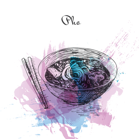 Pho watercolor effect illustration. Vector illustration of Vietnamese cuisine.のイラスト素材