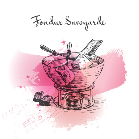 Fondue Savoyarde watercolor effect illustration. Vector illustration of French cuisine.のイラスト素材