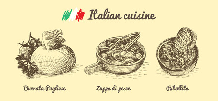 Italian menu monochrome illustration. Vector illustration of Italian cuisine.のイラスト素材