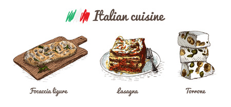 Italian menu colorful illustration. Vector illustration of Italian cuisine.のイラスト素材