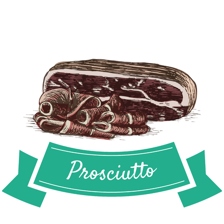 Prosciutto colorful illustration. Vector illustration of Italian cuisine.のイラスト素材
