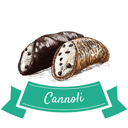 Cannoli colorful illustration. Vector illustration of Italian cuisine.のイラスト素材