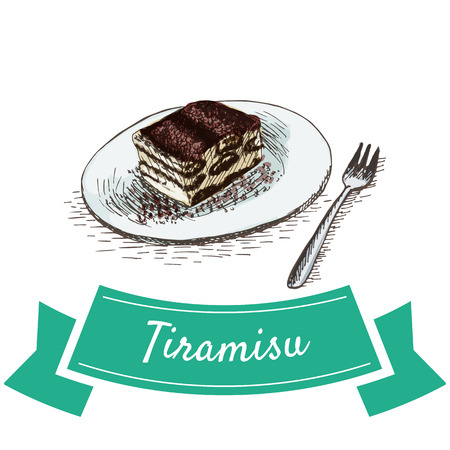 Tiramisu colorful illustration. Vector illustration of Italian cuisine.のイラスト素材