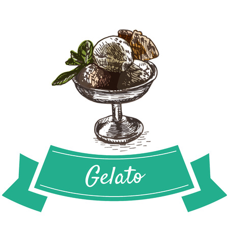 Gelato colorful illustration. Vector illustration of Italian cuisine.のイラスト素材