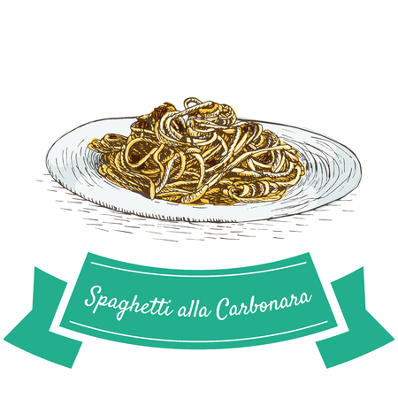 Spaghetti alla Carbonara colorful illustration. Vector illustration of Italian cuisine.のイラスト素材