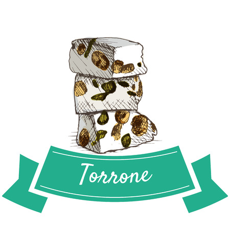 Torrone colorful illustration. Vector illustration of Italian cuisine.のイラスト素材