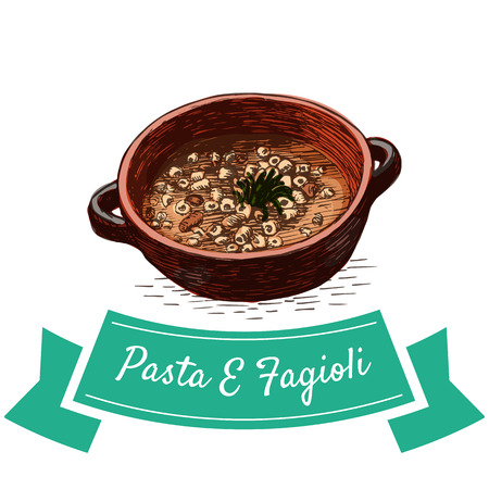 Pasta E Fagioli colorful illustration. Vector illustration of Italian cuisine.のイラスト素材