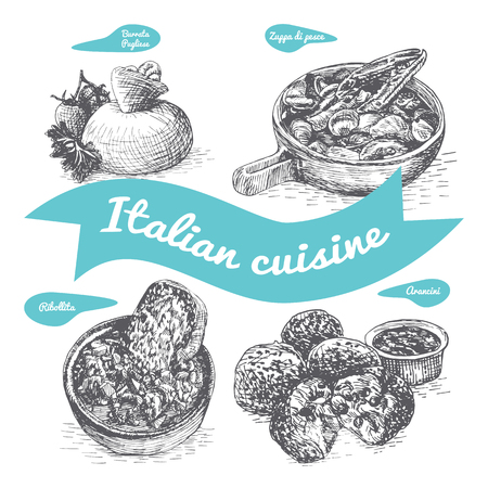 Monochrome vector illustration of Italian cuisine and cooking traditions.のイラスト素材