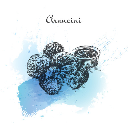 Arancini watercolor effect illustration. Vector illustration of Italian cuisine.のイラスト素材