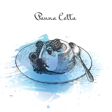 Panna Cotta watercolor effect illustration. Vector illustration of Italian cuisine.のイラスト素材