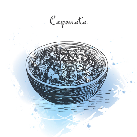Caponata watercolor effect illustration. Vector illustration of Italian cuisine.のイラスト素材