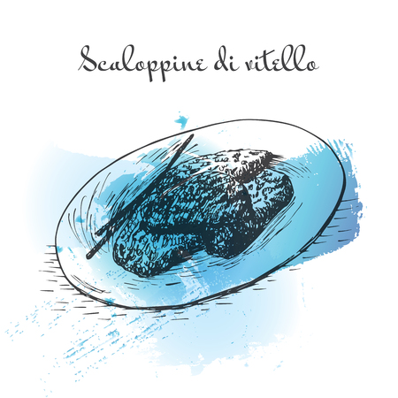 Scaloppine di vitello watercolor effect illustration. Vector illustration of Italian cuisine.のイラスト素材