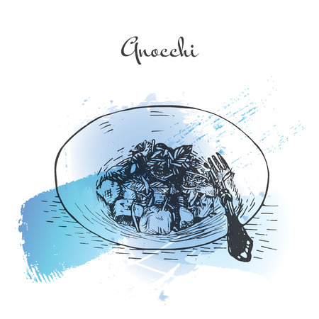 Gnocchi watercolor effect illustration. Vector illustration of Italian cuisine.のイラスト素材