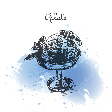 Gelato watercolor effect illustration. Vector illustration of Italian cuisine.のイラスト素材