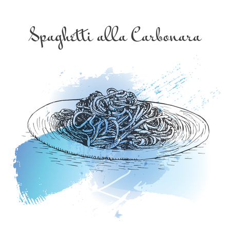 Spaghetti alla Carbonara watercolor effect illustration. Vector illustration of Italian cuisine.のイラスト素材