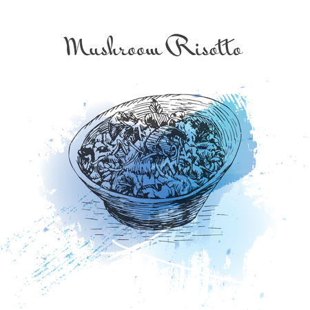 Mushroom Risotto watercolor effect illustration. Vector illustration of Italian cuisine.のイラスト素材