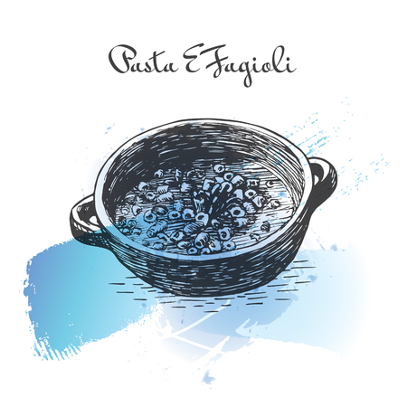 Pasta E Fagioli watercolor effect illustration. Vector illustration of Italian cuisine.のイラスト素材