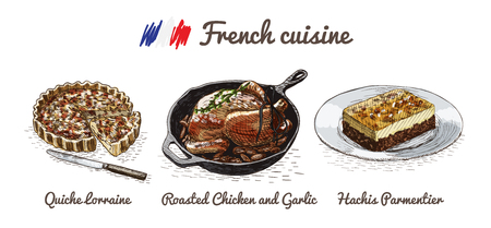 French menu colorful illustration. Vector illustration of French cuisine.のイラスト素材