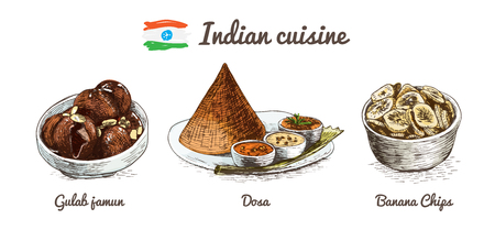 Indian menu colorful illustration. Vector illustration of Indian cuisine.のイラスト素材