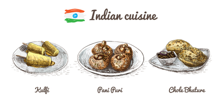Indian menu colorful illustration. Vector illustration of Indian cuisine.のイラスト素材