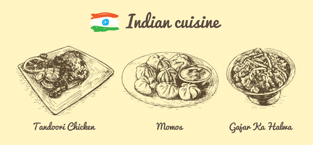 Indian menu monochrome illustration. Vector illustration of Indian cuisine.のイラスト素材