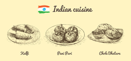 Indian menu monochrome illustration. Vector illustration of Indian cuisine.のイラスト素材