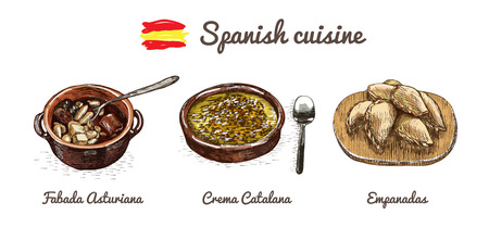 Spanish menu colorful illustration. Vector illustration of Spanish cuisine.のイラスト素材