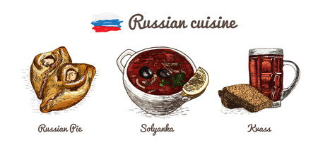 Russian menu colorful illustration. Vector illustration of Russian cuisine.のイラスト素材