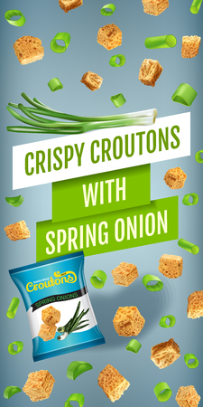 Realistic illustration of croutons with spring onion.のイラスト素材