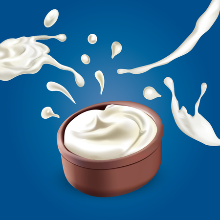 Vector realistic colorful illustration of sour cream. Vector illustration of food.のイラスト素材